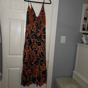 Elegant Black and Orange Floral Maxi Dress